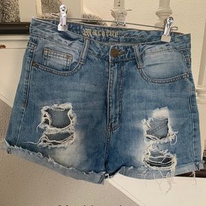 Ripped, High-Wasted Denim Shorts